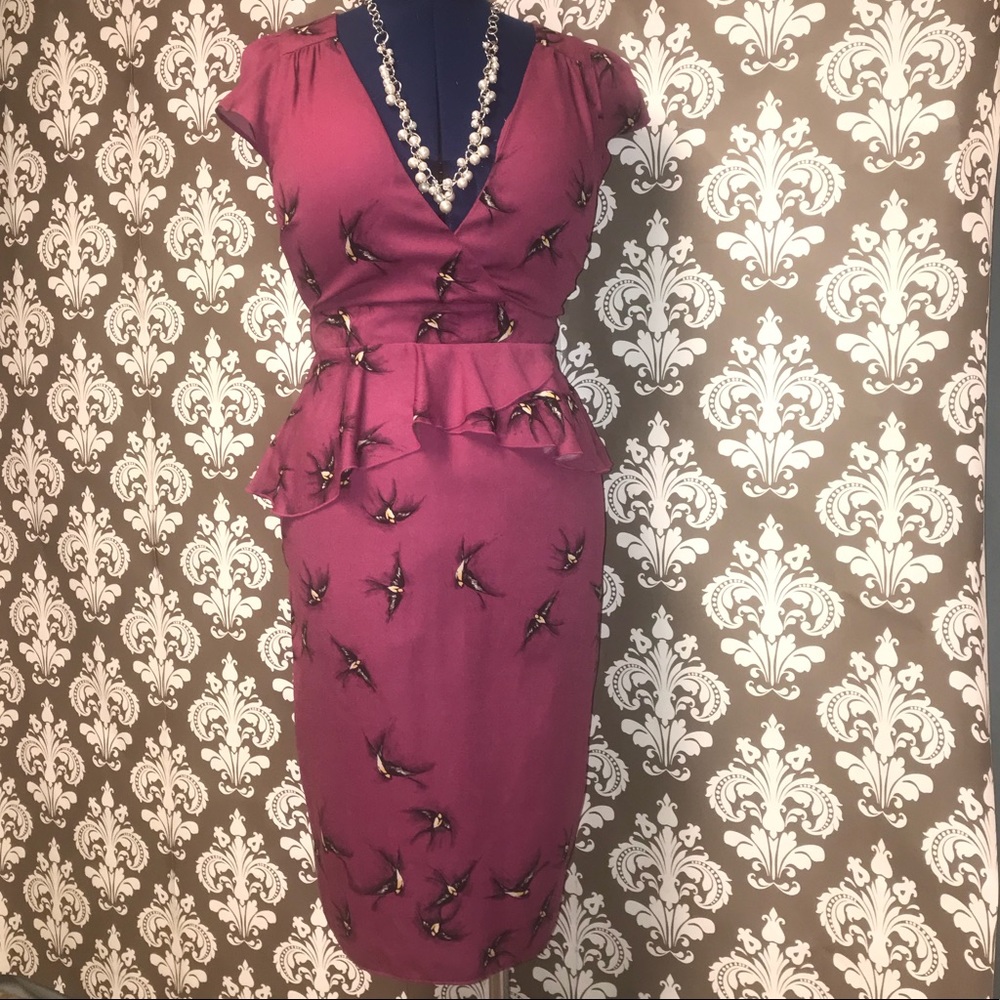 🐦 Peplum Dress w/sparrows 🐦